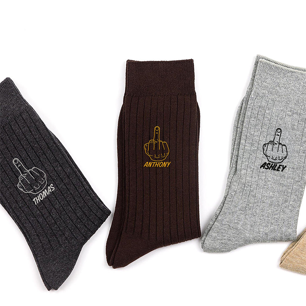 Custom Name Middle Finger Embroidered Socks Meme Fun Gift HA75 921918