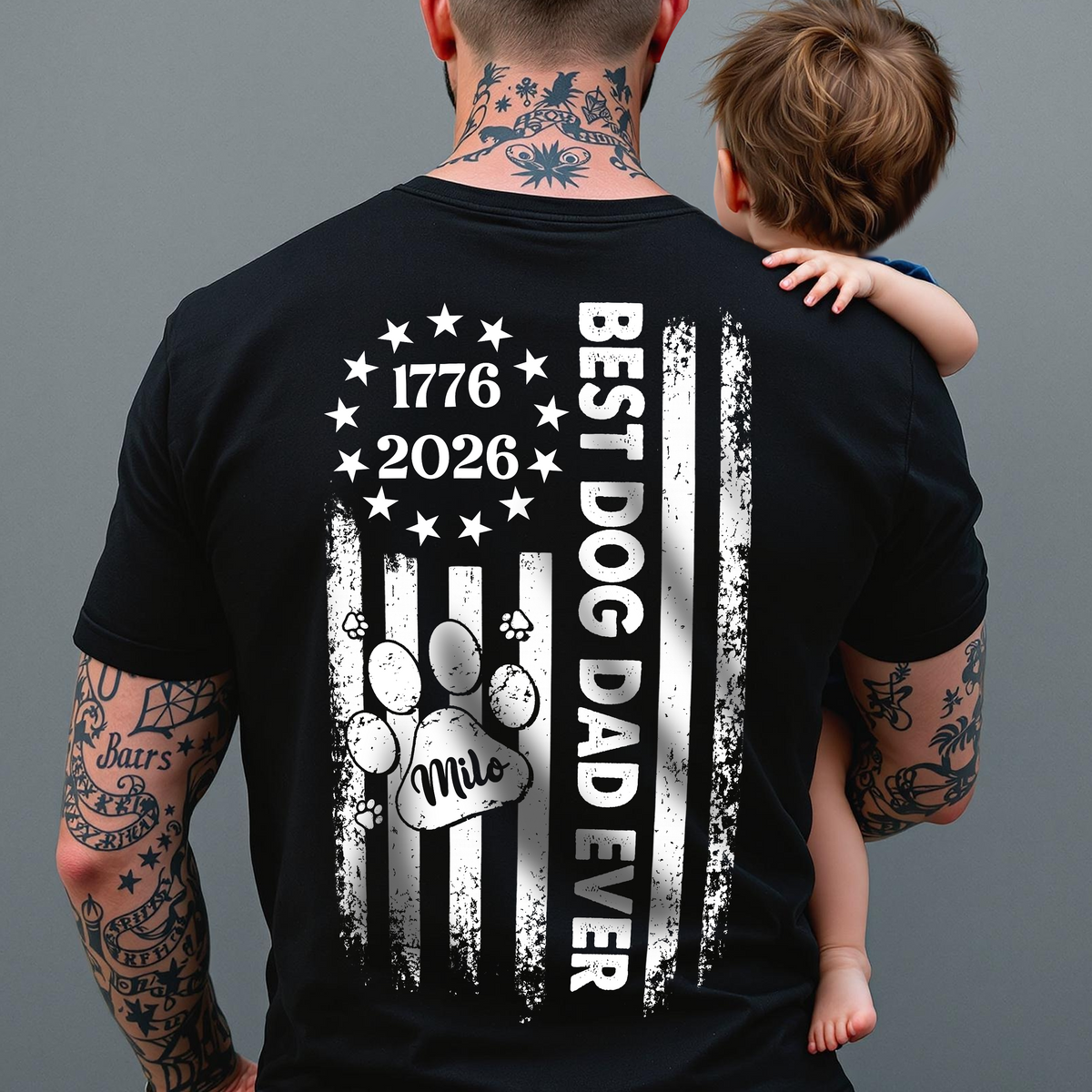 Custom Name Best Dog Dad Ever Paw American Flag Back Shirt LM32 897999