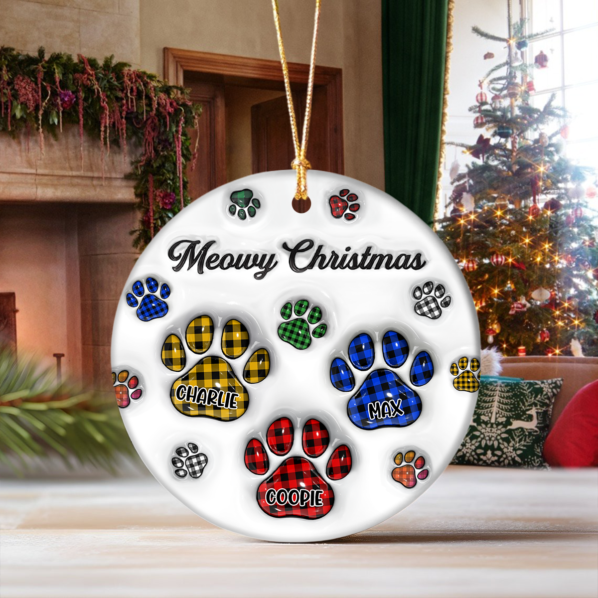 Pawy Meowy Christmas 3D Inflated Effect Ceramic Ornament Personalized Gift For Dog Cat Lover HO82 894640
