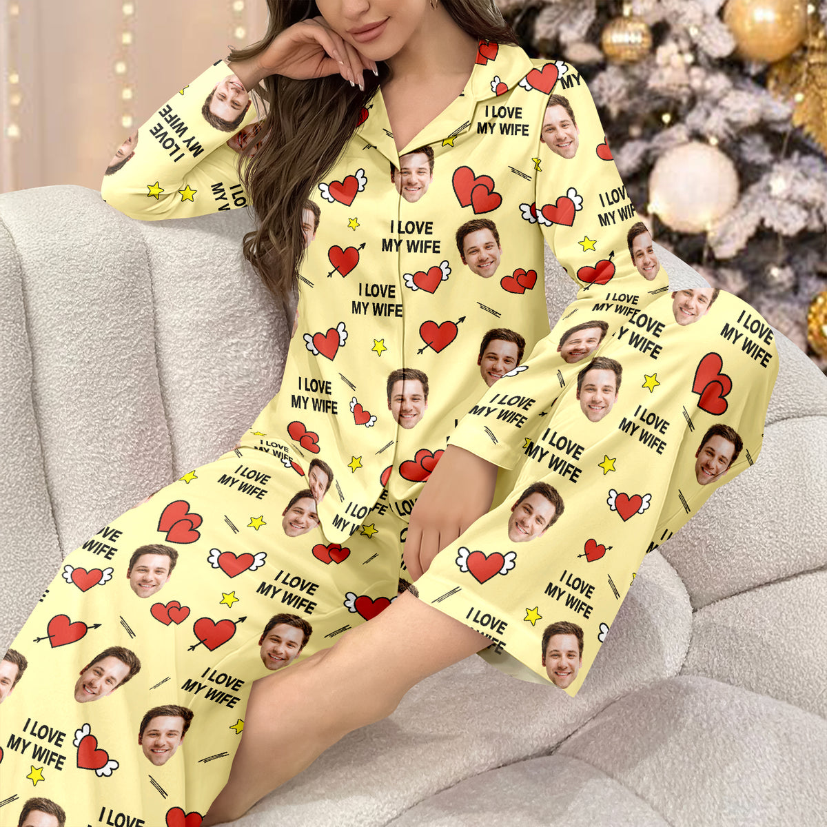 Custom Face Photo I Love You Cute Hearts Pajamas Perfect Gift for Couples LM32 897413