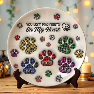 Custom Photo You Left Paw Prints On My Heart Memorial 3D Inflated Effect Printed Ceramic Plate HA75 897060