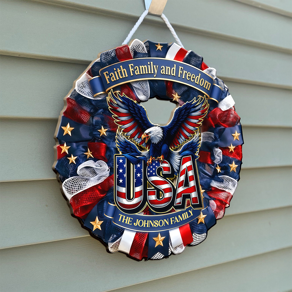 Custom Family Name Faith, Family & Freedom 250 Years America Door Sign HA75 920760