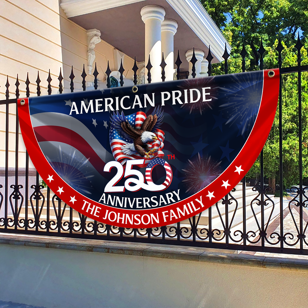 Custom Family Name American Pride Patriotic 250th Anniversary Eagle 1776–2026 Non-pleated Fan Flag HO82 901312