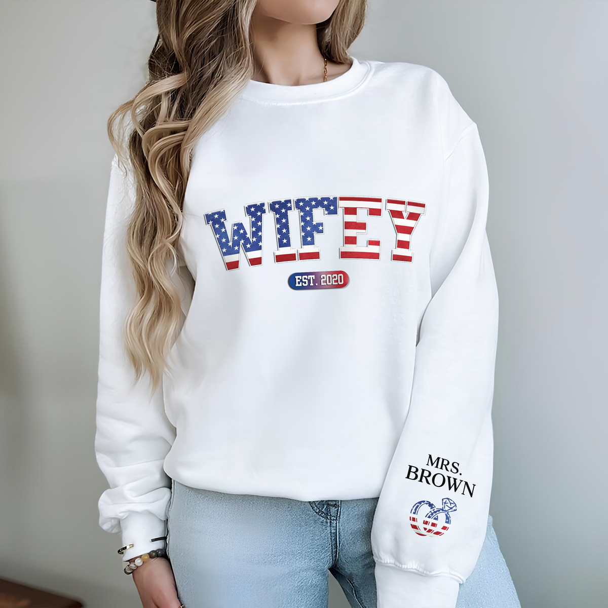 Custom Personalized Wifey Est Sweatshirt With Design On Sleeve Anniversary Gifts For Husband And Wife HA75 920340