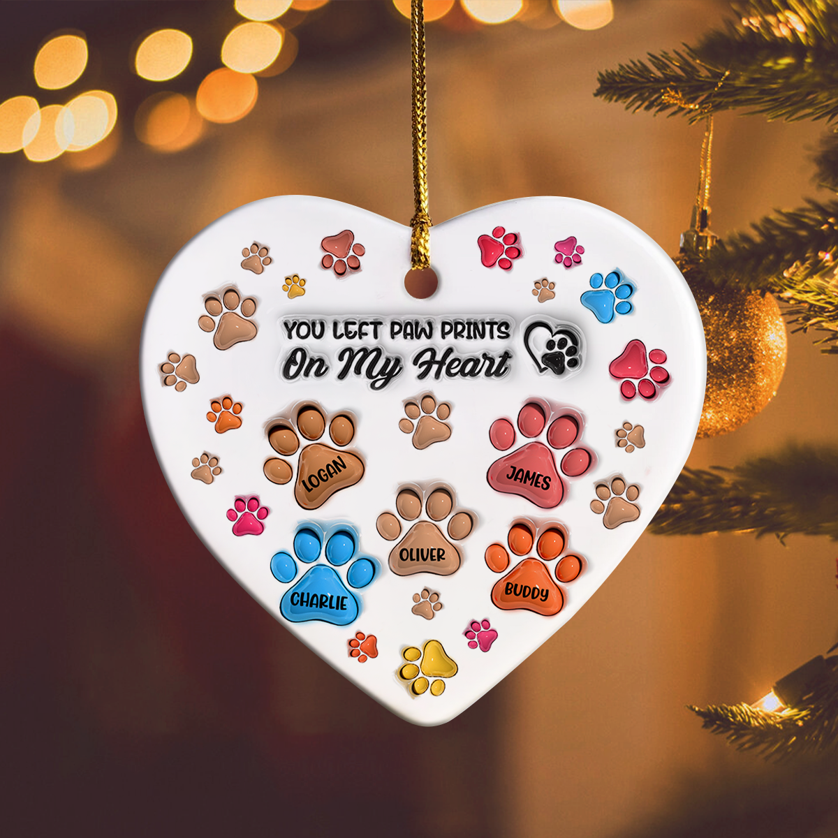You Left Paw Prints On My Heart 3D Inflated Effect Heart Shaped Ceramic Ornament Personalized Gift HA75 897182