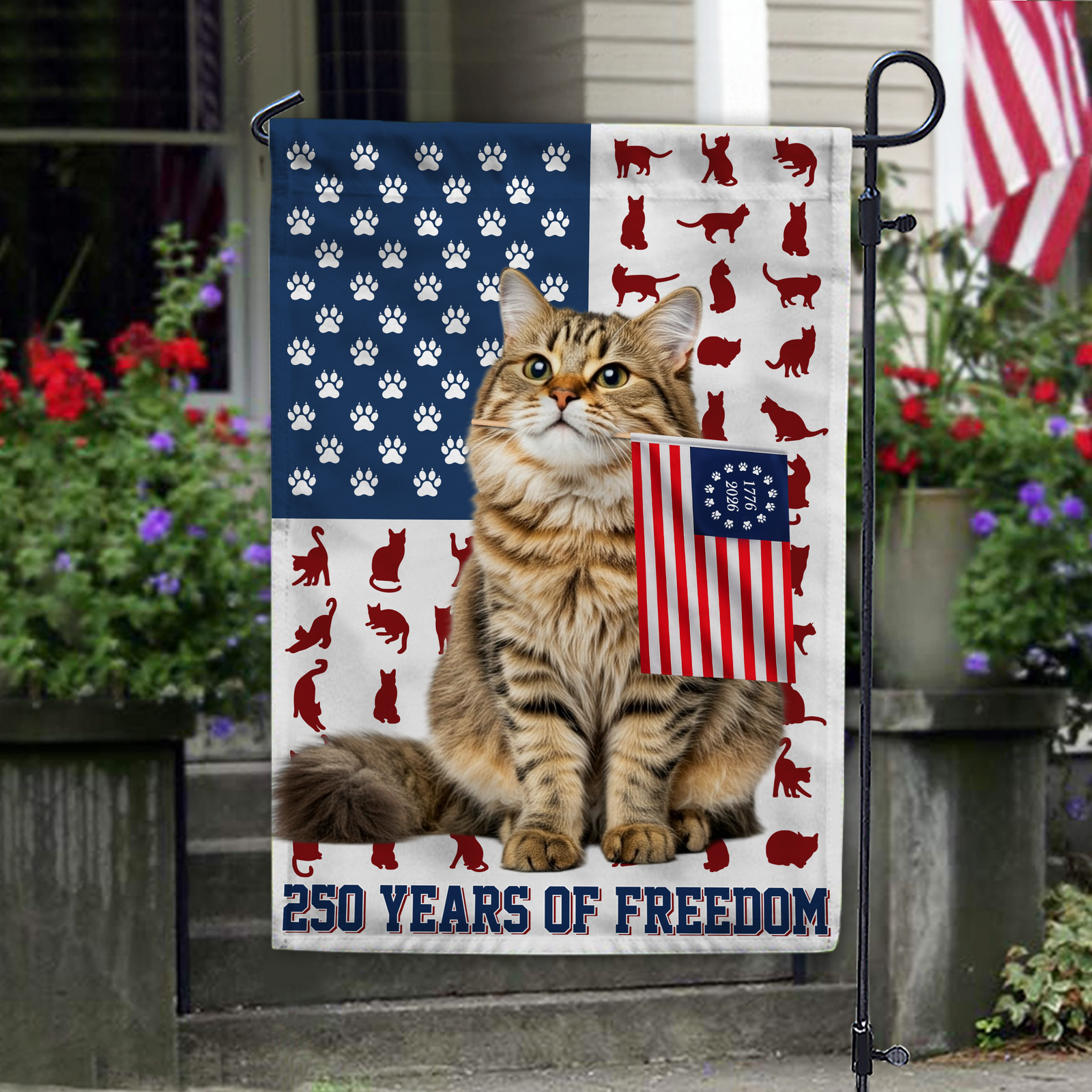 Custom Photo My Cat Loves America 250 Years of Freedom Patriotic Garden Flag HA75 898910