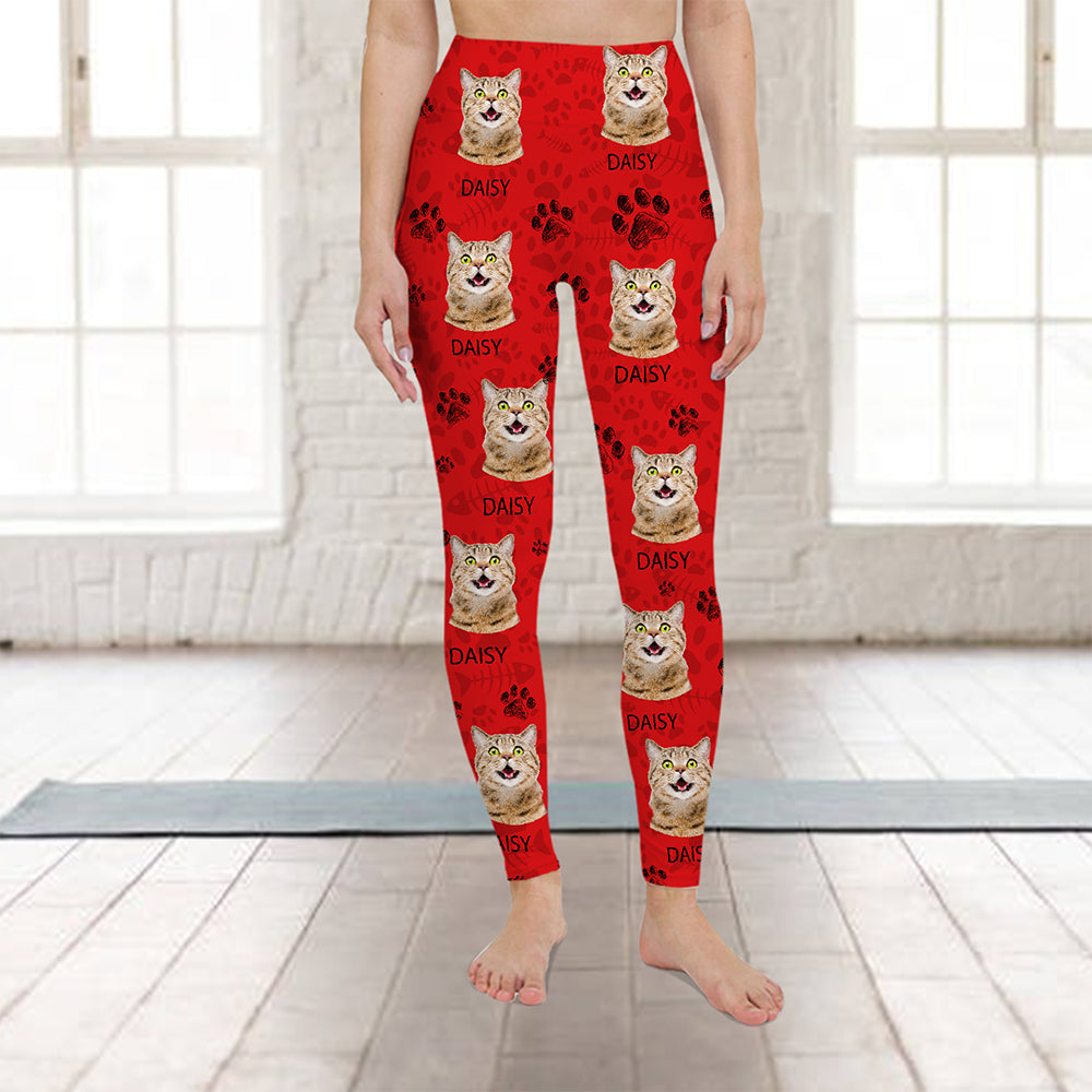 Custom Cat Photo With Paw Pattern Legging HO82 900532