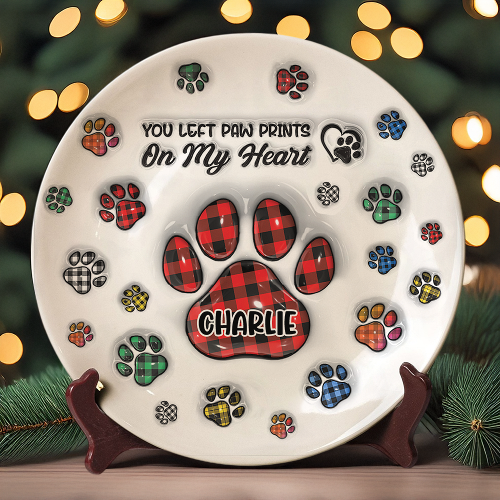 Custom Photo You Left Paw Prints On My Heart Memorial 3D Inflated Effect Printed Ceramic Plate HA75 897060