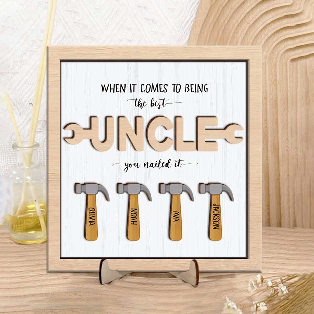 Personalized The Best Dad You Nailed It Square Wooden Plaque With Stand LM32 893573