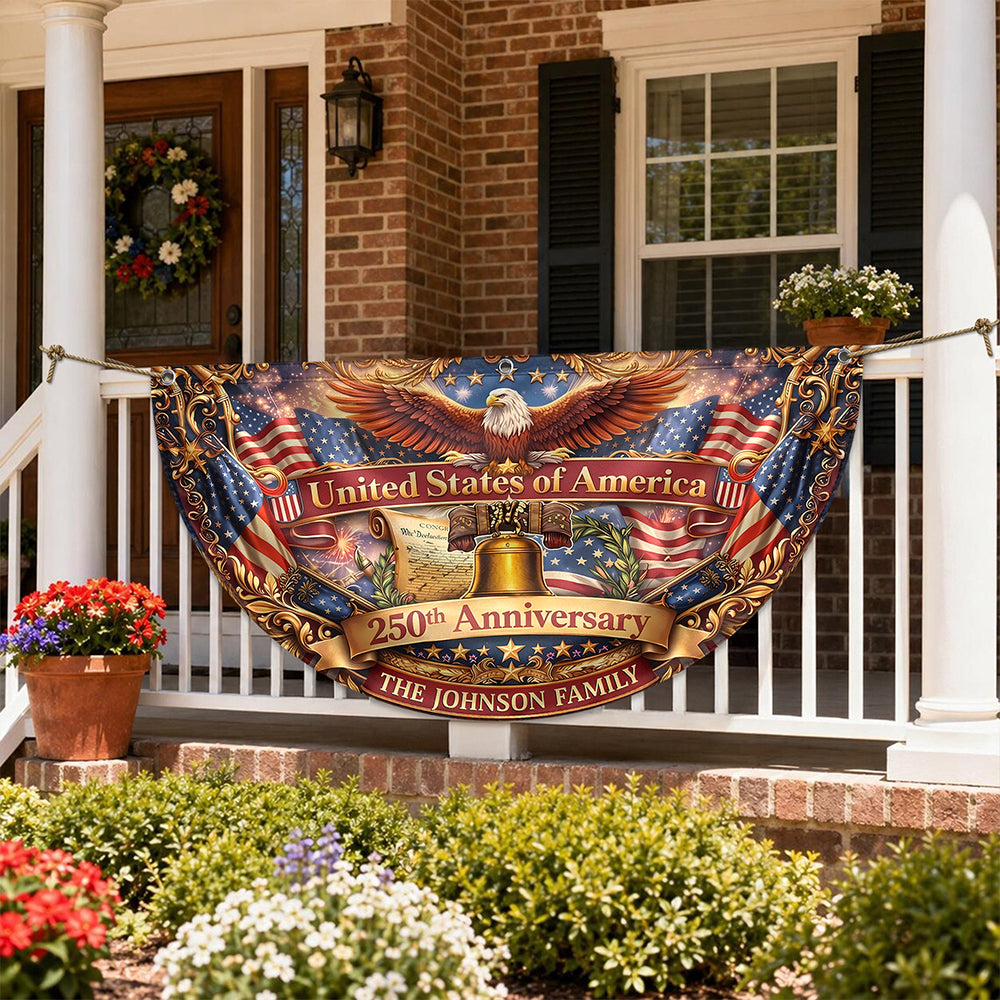 Custom Family Name United States Of America 1776-2026 250th Anniversary Eagle Non-Pleated Fan Flag LM32 669343
