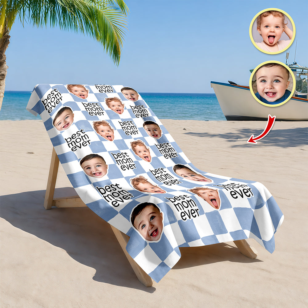 Custom Baby Face Best Dad Ever, Best Mom Ever Beach Towel - Personalized Pet Lover Gift TH10 169931