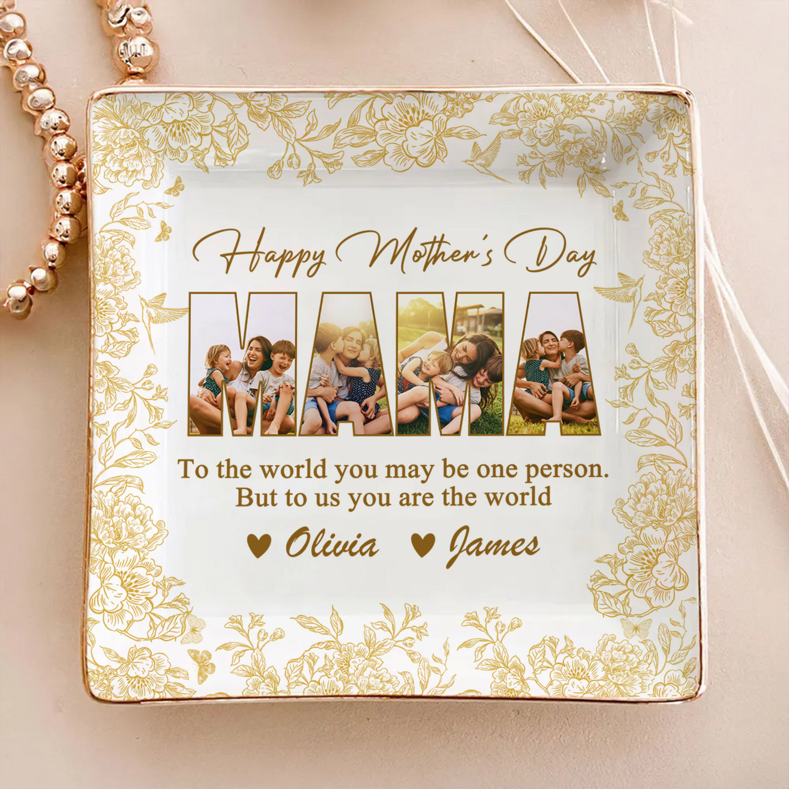 Custom Photo Happy Mother's Day To My World Jewelry Dish HA75 920708