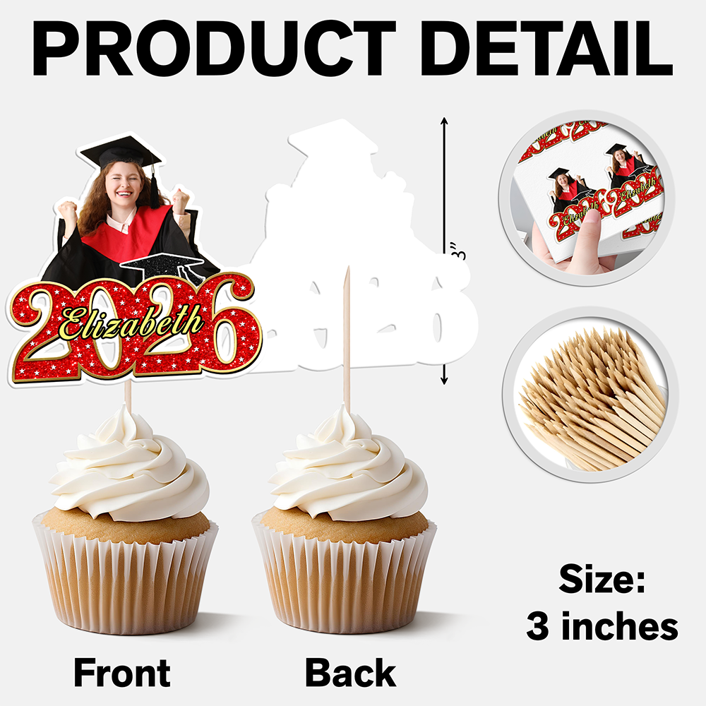 Custom Photo Class of 2026 Graduation Cupcake Toppers, Personalized Grad Party Decor CH07 910696