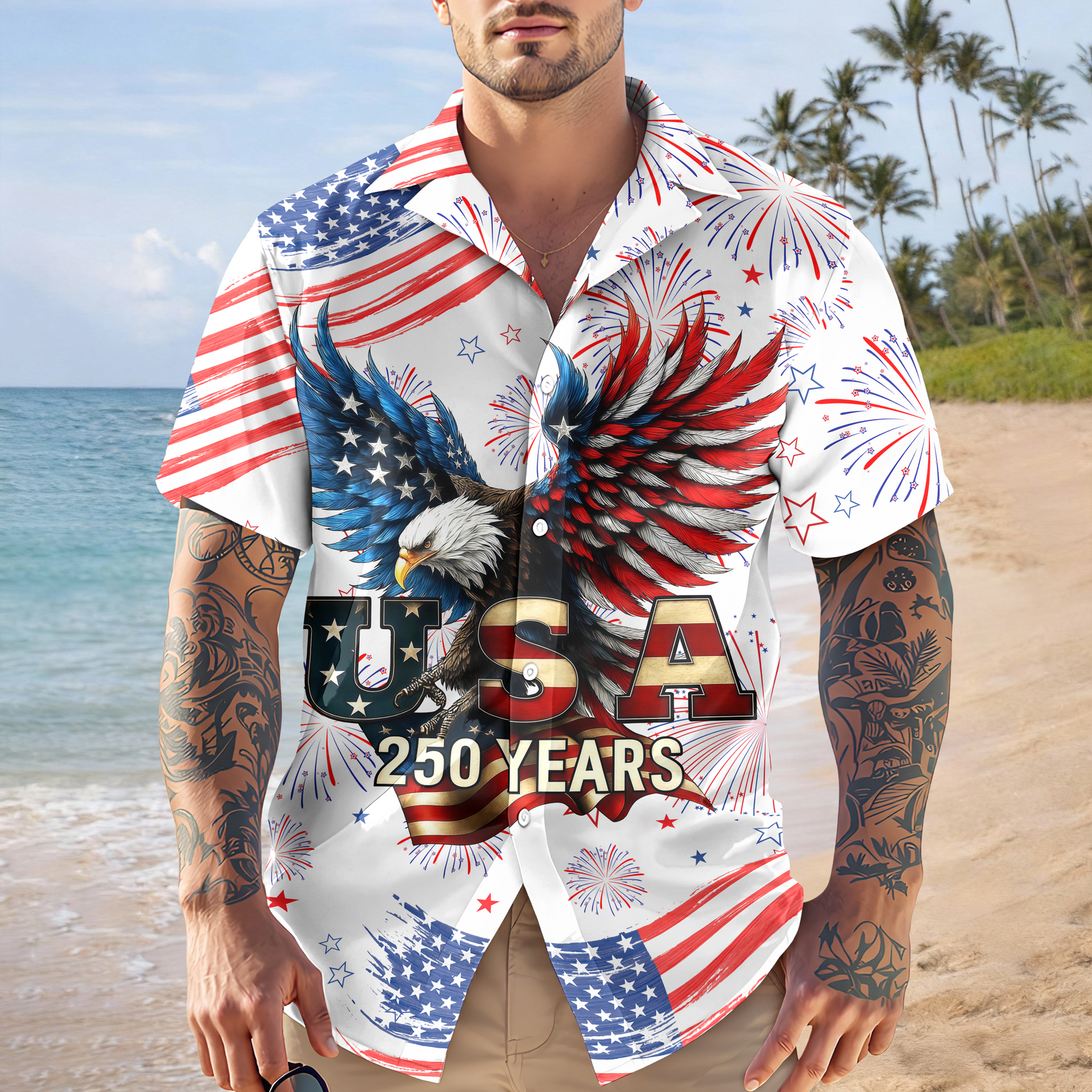 Patriotic Bald Eagle USA 250 Years Hawaii Shirt HA75 920148