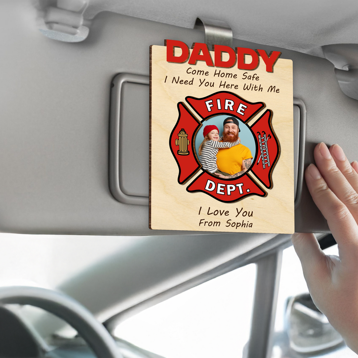 Custom Photo Dad Car Visor Clip Gift For Firefighter CH07 896066