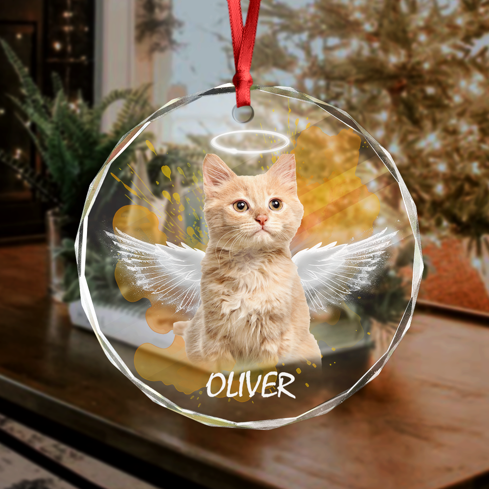 Custom Photo Angel Cat with Wings Memorial Glass Ornament HA75 897276