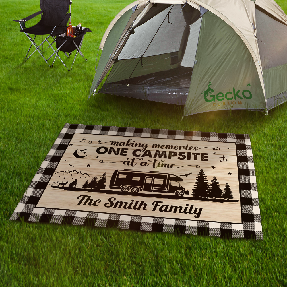 Happy Campers Personalized Caro Style Camping Patio Rug For Camping Lovers CH07 896194