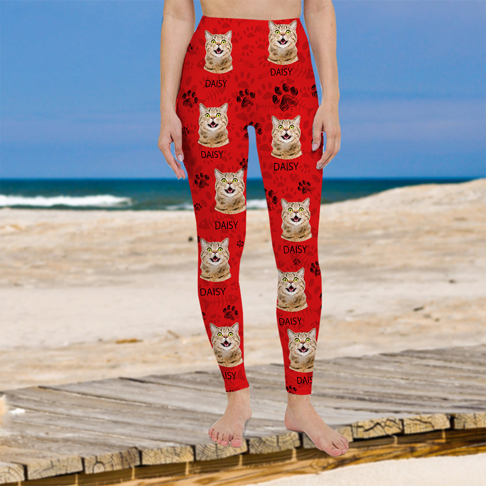 Custom Cat Photo With Paw Pattern Legging HO82 900532