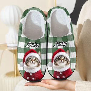 Custom Photo Christmas Cat Slippers Gift For Cat Lovers, Pet Lovers HA75 897280