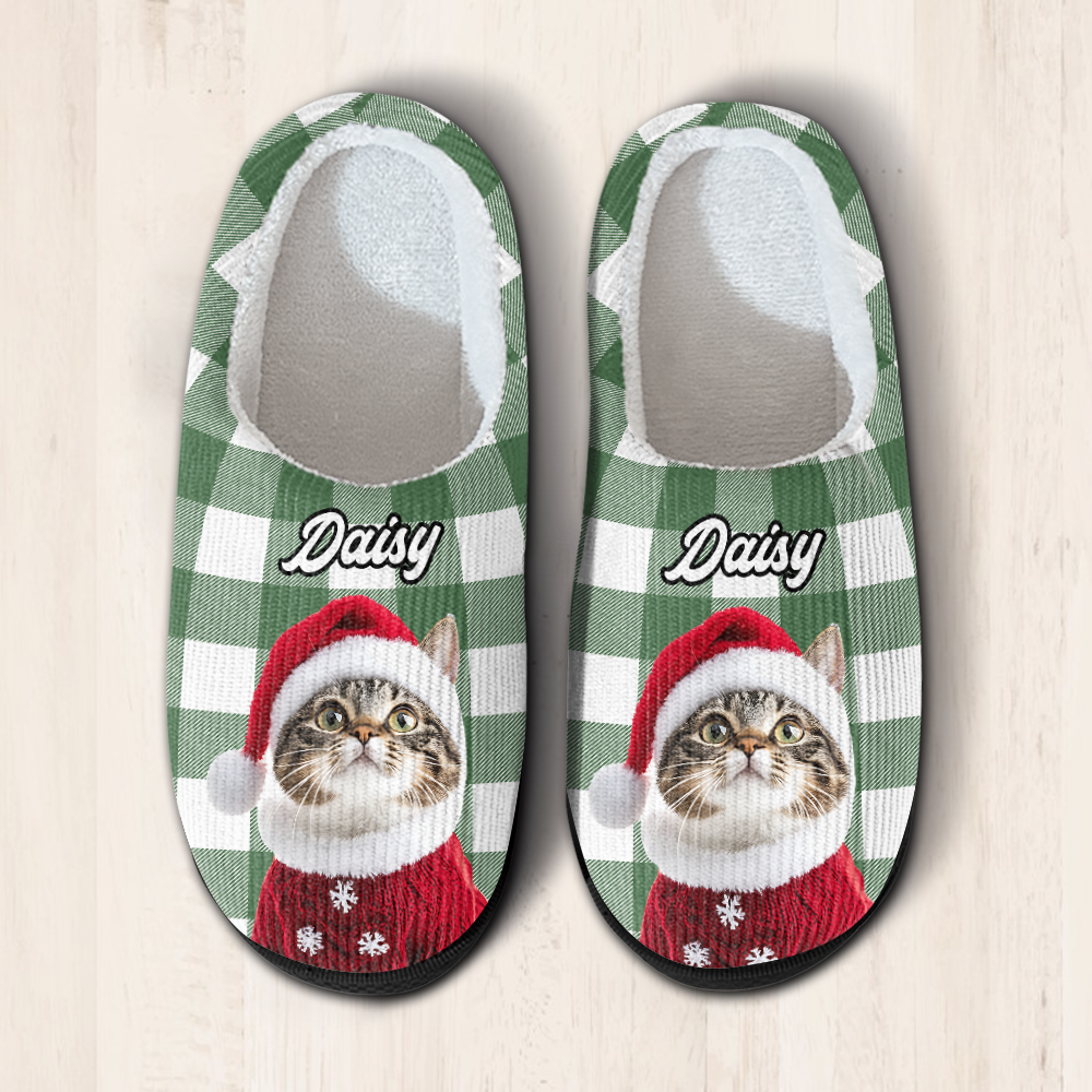 Custom Photo Christmas Cat Slippers Gift For Cat Lovers, Pet Lovers HA75 897280