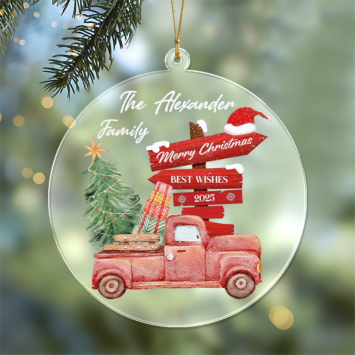 Personalized Family Name Merry Christmas Best Wishes Acrylic Ornament TH10 896317