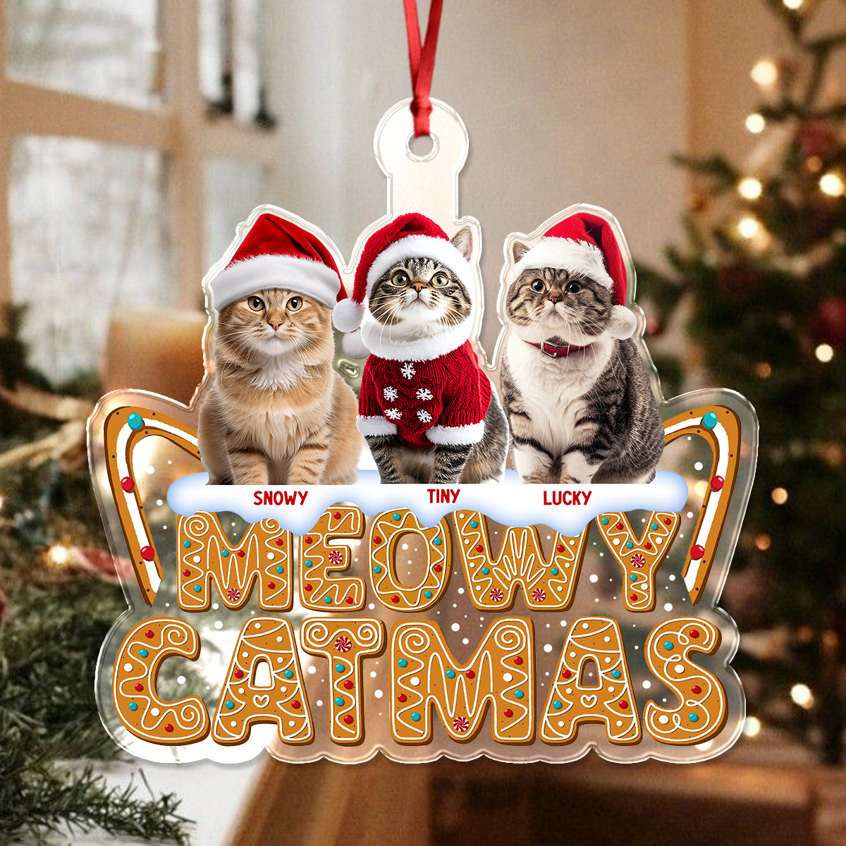 Custom Photo Meowy Catmas Acrylic Ornament HO82 900702