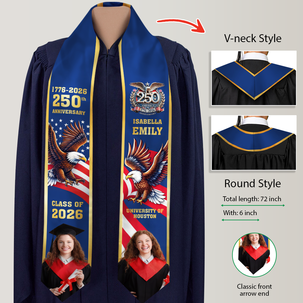 Custom Photo Class Of 2026 With US 250 Years Graduation Stole HO82 901480