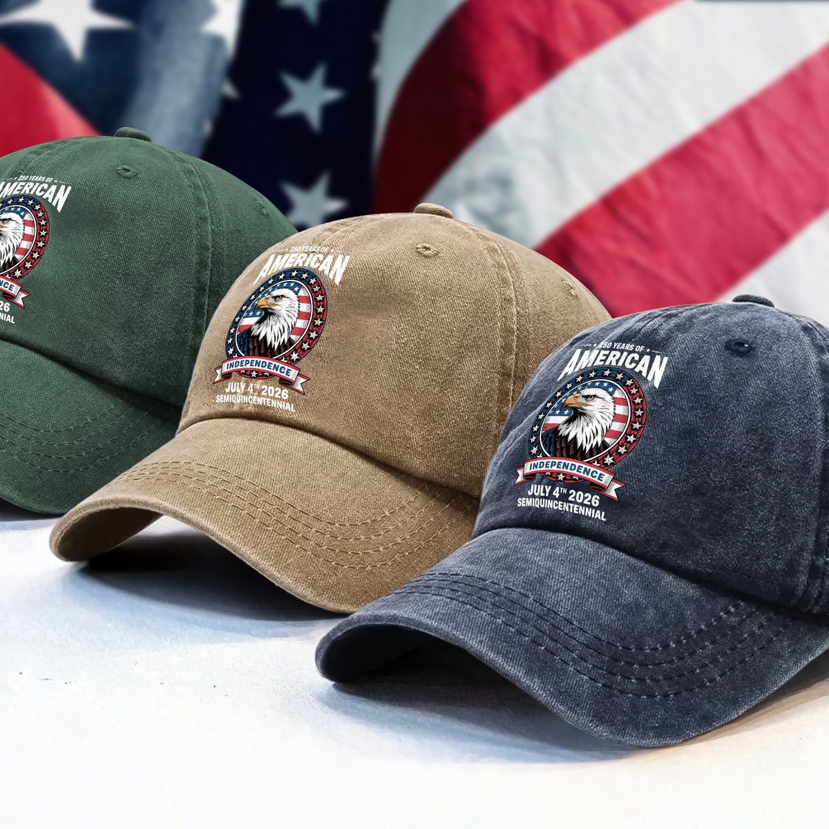 250 Years of America Anniversary Independence Day 2026 Washed Denim Baseball Cap CH07 896760