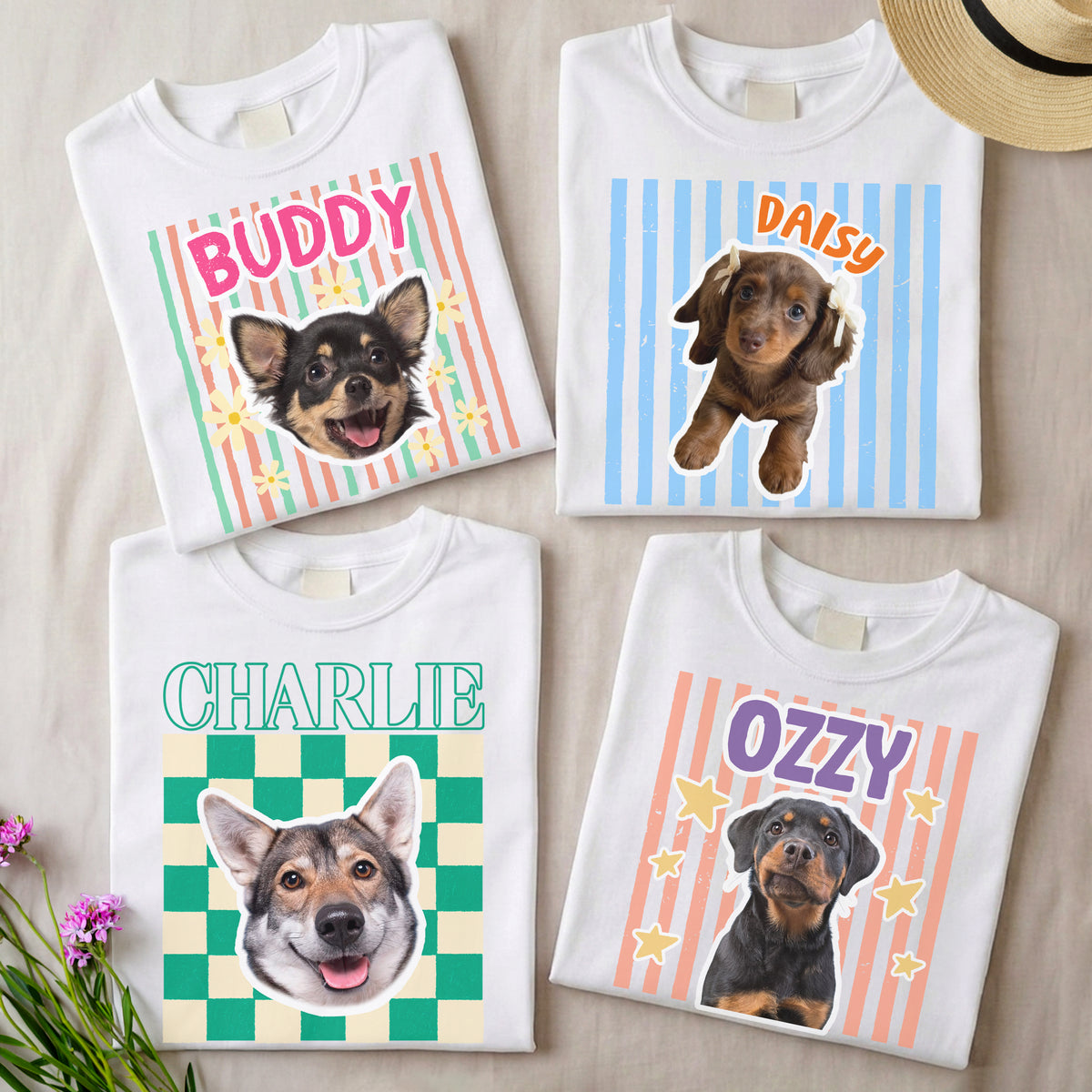 Custom Photo Dog & Cat Portrait Bright Shirt with Pet Name, Retro Vintage Pet Lover Gift TH10 170373