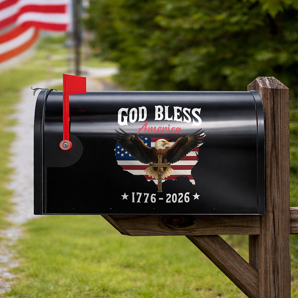 Personalized Patriotic 250th Anniversary God Bless America Eagle 1776–2026 Mailbox Decal HO82 901008
