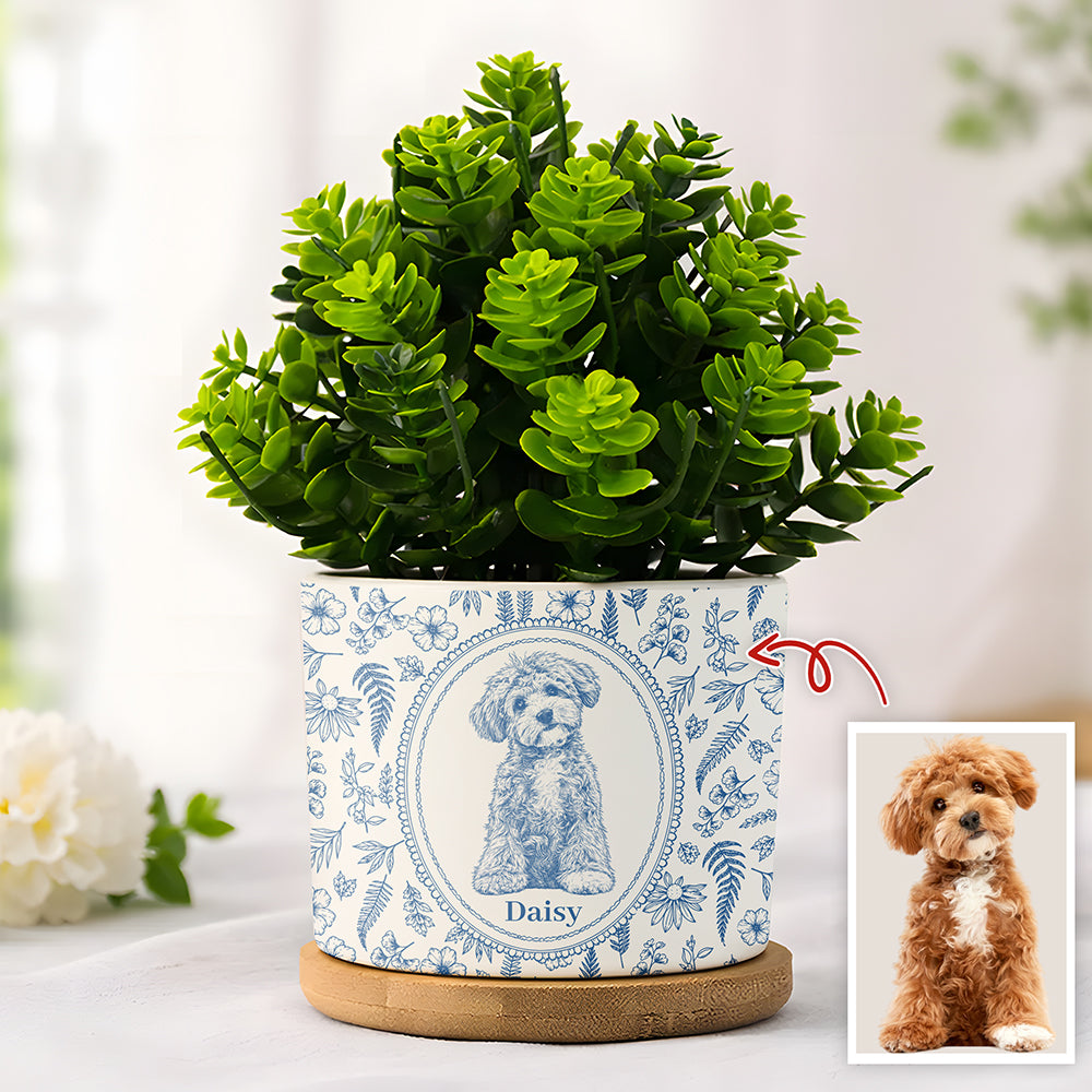 Custom Pet Portrait Vintage Toile Style Plant Pot – Gift For Pet Lovers HA75 921758