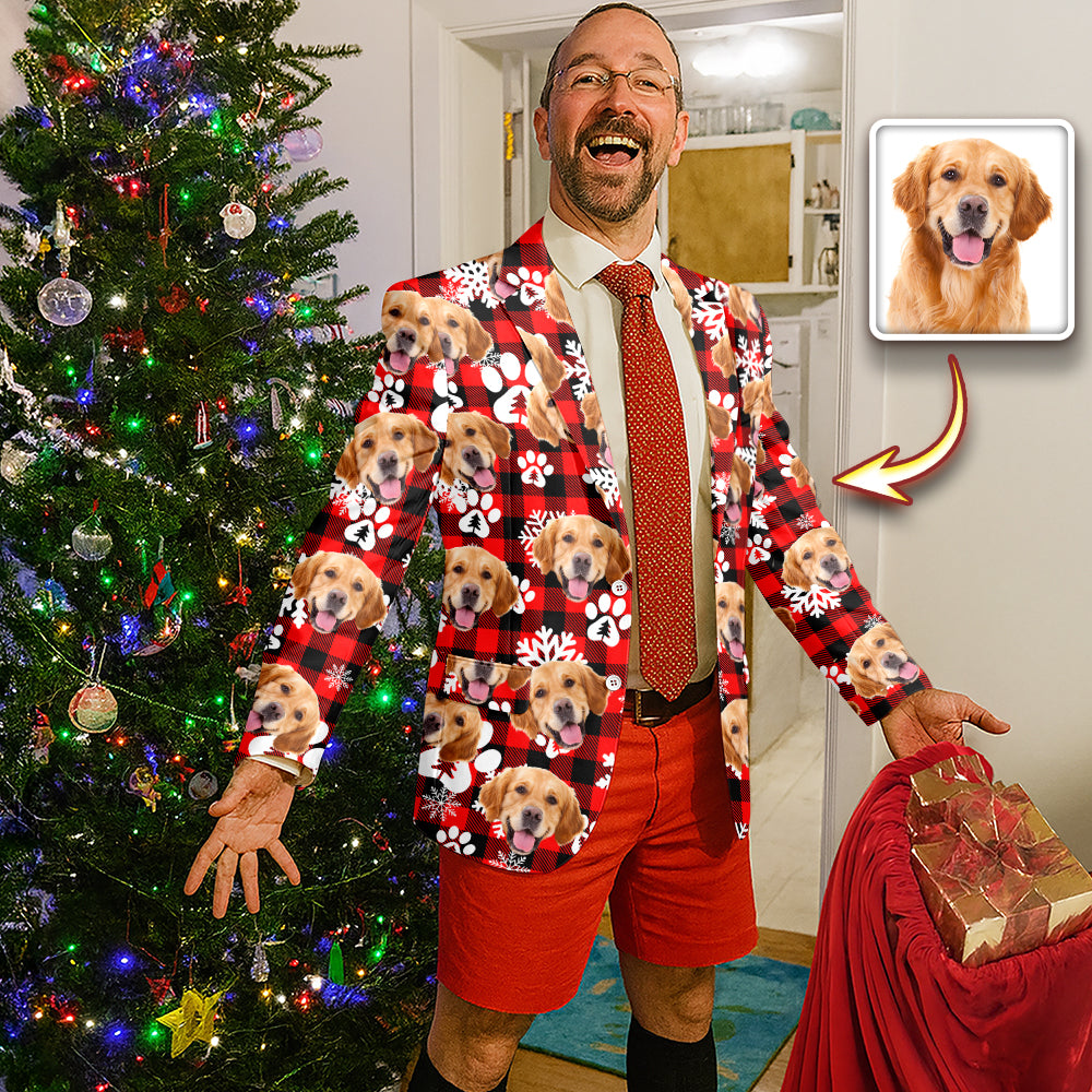 Custom Dog Photo With Christmas Pattern Family Men's Suits HO82 900428