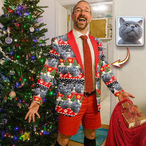 Custom Cat Photo With Christmas Pattern Family Men's Suits HO82 900430