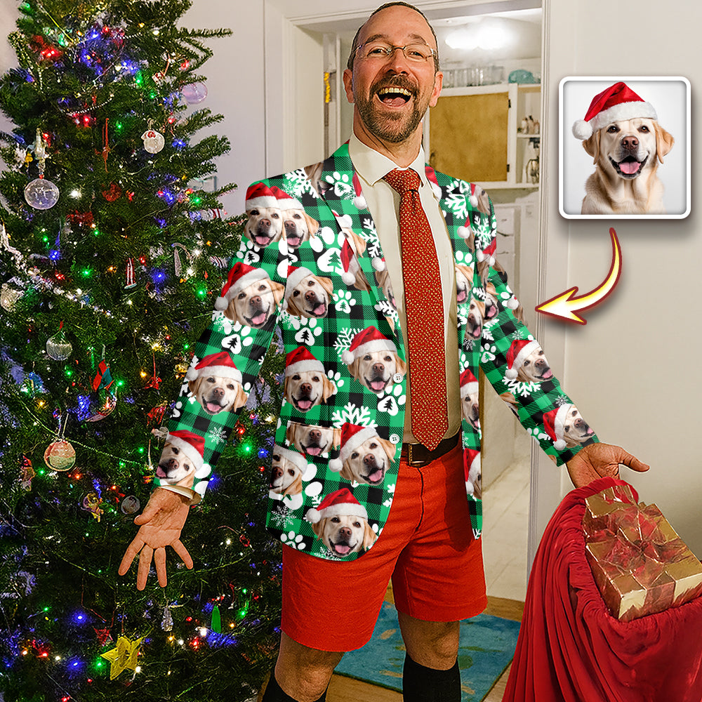 Custom Dog Photo With Christmas Pattern Family Men's Suits HO82 900428