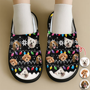 Custom Dog Faces Funny Christmas Lights Plush Slippers HO82 900156