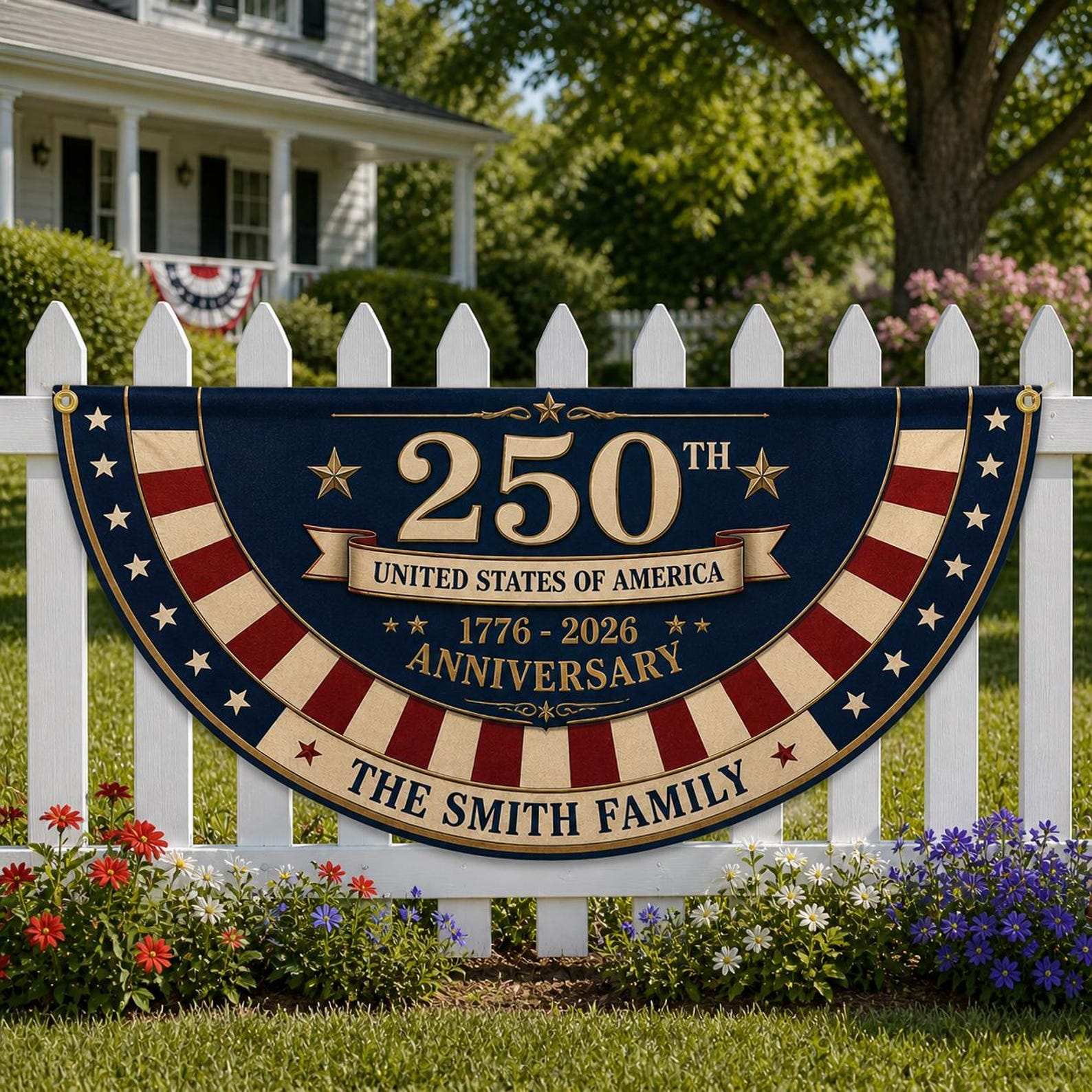 Personalized 250th Anniversary of America Non Fan Flag, Custom Family Name Patriotic 1776-2026 Flag Decor CH07 911634