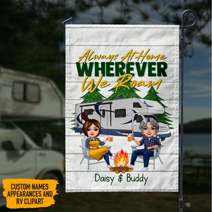 GeckoCustom Always At Home Wherever We Roam Couple Chibi Outdoor Camping Garden Flag HN590