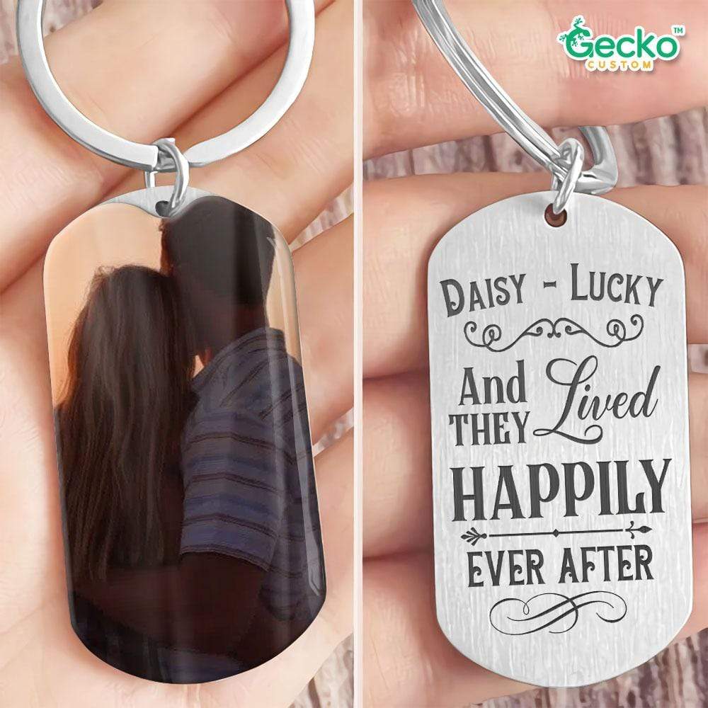 GeckoCustom And They Lived Happily Ever After Valentine Couple Metal Keychain HN590 No Gift box / 1.77" x 1.06"