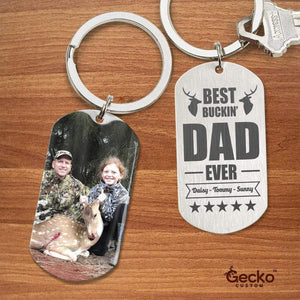 GeckoCustom Best Buckin' Dad Ever Custom Name Hunter Metal Keychain HN590 With Gift Box (Favorite) / 1.77" x 1.06"