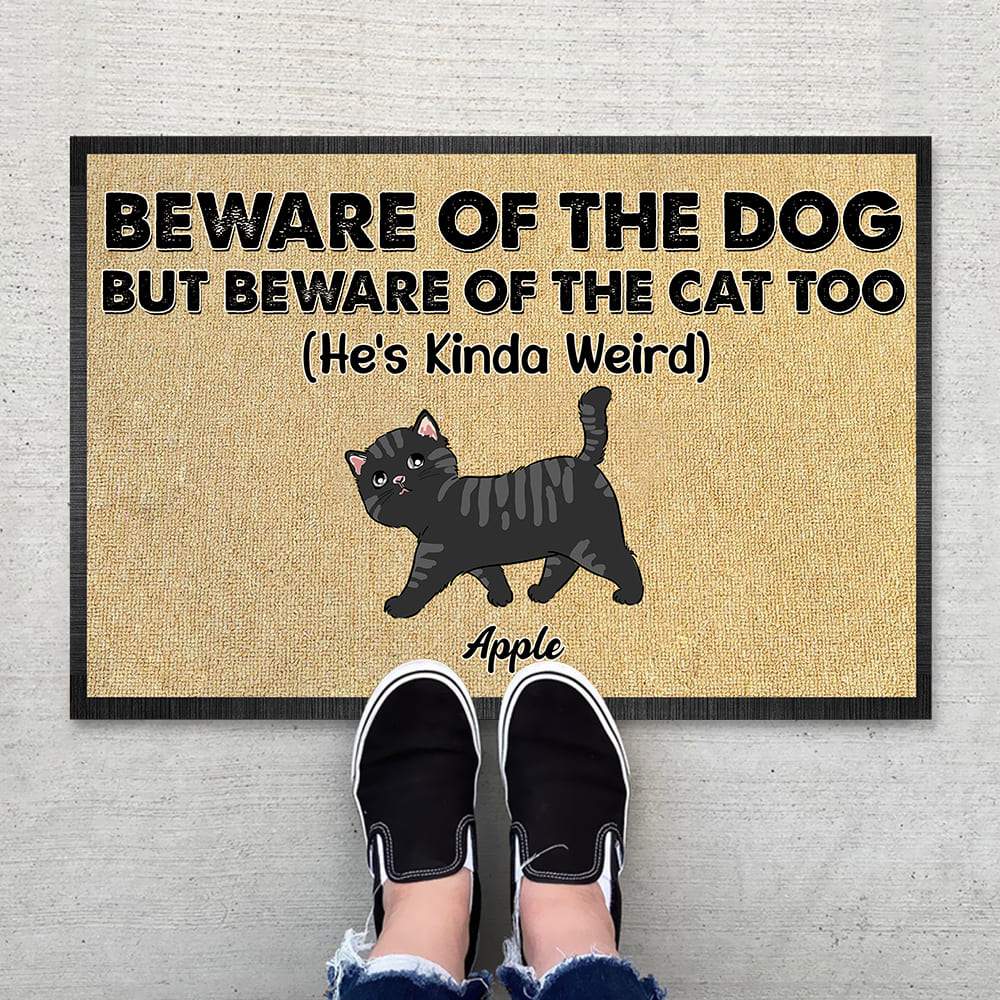 GeckoCustom Beware Of The Dog But Beware Of The Cat Too Cat Doormat, Cat Lover Gift, Home Decor HN590 15x24in-40x60cm