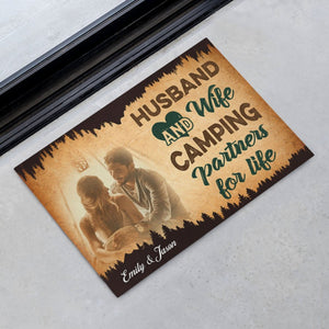 GeckoCustom Camping Partners For Life Personalized Couples Anniversary Photo Doormats C582