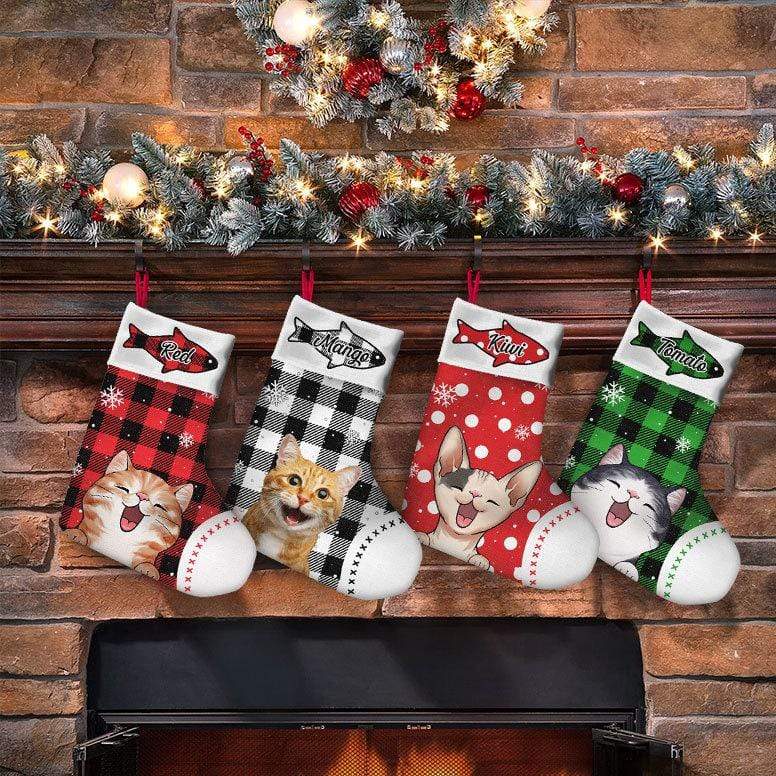 GeckoCustom Cat Pattern Christmas Cat Stocking HN590