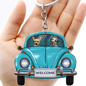 GeckoCustom Classic Colorful Car Dog Keychain, Acrylic Keychain HN590