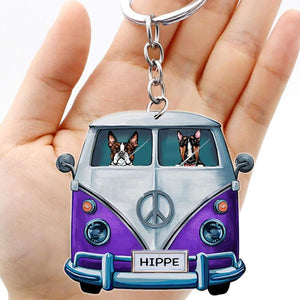 GeckoCustom Colorful Camper Van Dog Camping Acrylic Keychain HN590
