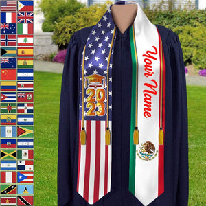 GeckoCustom Country Flag Class of 2023 Stoles Sash, Graduation Gift, Senior Gift HN590 6 Inch x 72 Inch / Silk / Triangle Stoles