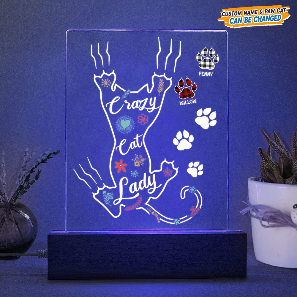 GeckoCustom Crazy Cat Lady Acrylic Plaque With LED Night Light N304 Acrylic / 7.9"x4.5"