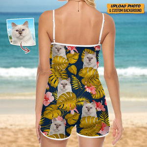 GeckoCustom Custom Cat Photo Sleeveless Romper N304