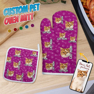 GeckoCustom Custom Cat Photo With Accessory Pattern Oven Mitt K228 889010 1 Oven Mitt & 1 Pot Holder