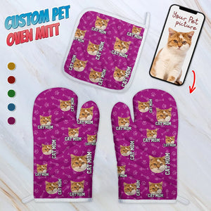 GeckoCustom Custom Cat Photo With Accessory Pattern Oven Mitt K228 889010 2 Oven Mitts & 1 Pot Holder (Favorite)