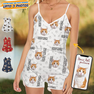 GeckoCustom Custom Cat Photo With Accessory Pattern Sleeveless Romper K228 889000